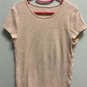 American Eagle Outfitters Ribbed Short Sleeve Tee in Light Beige